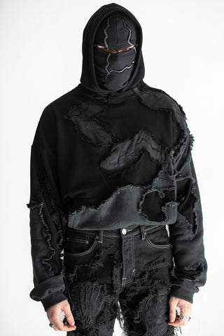 FRACTURE EMBROIDERED HOODIE CHARCOAL BLACK