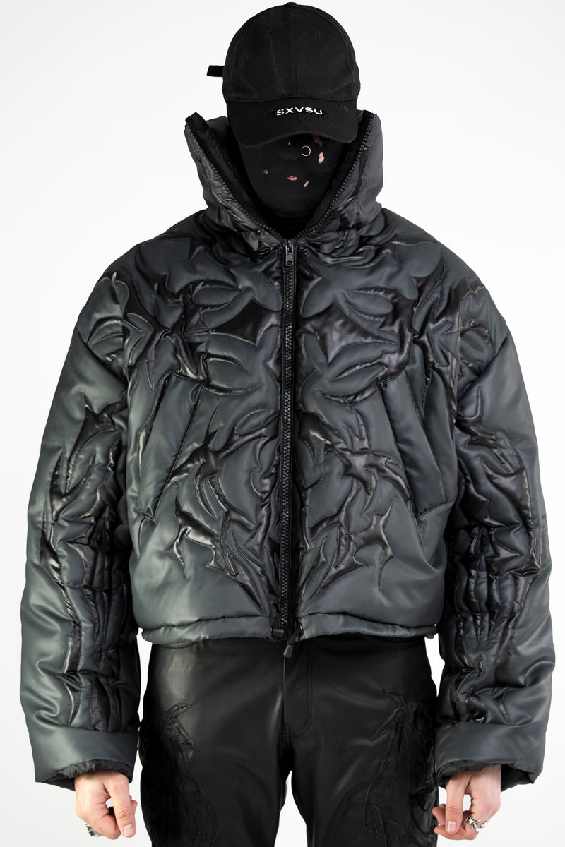 BRUTALISM CROSS PUFFER JACKET DARK GREY – SXVSU