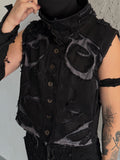 AGED DISTRESSED DENIM VEST BLACK