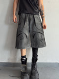 AGED SCAR DENIM JORTS LIGHT GREY