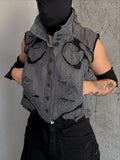 AGED DISTRESSED DENIM VEST GREY
