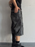 AGED SCAR DENIM JORTS LIGHT GREY