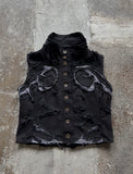 AGED DISTRESSED DENIM VEST BLACK