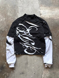 AGED DISTRESSED LONGSLEEVE TEE BLACK/WHITE