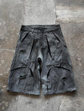 AGED SCAR DENIM JORTS LIGHT GREY