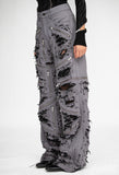 SCRATCH DISTRESSED ZIP ARMOUR DENIM GREY