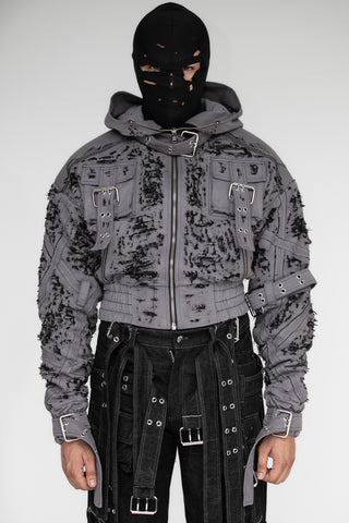 SCRATCH DISTRESSED GEFÄNGNISS DENIM ZIP UP GREY