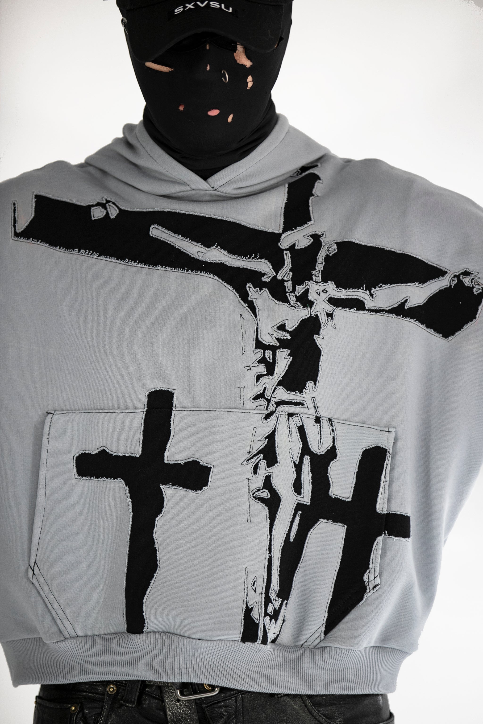 DISTRESSED CRUCIFIED HOODIE GREY – SXVSU